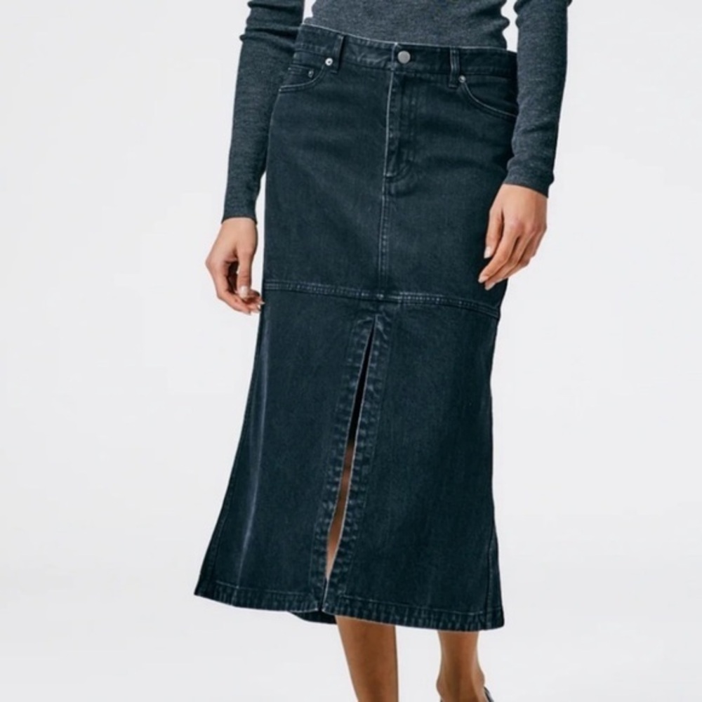 Tibi Black Denim Jean Skirt Front Slit Size 25 NWT XS